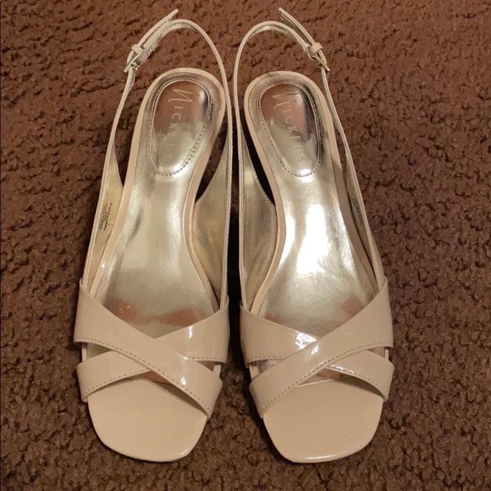 Nude sling back heels